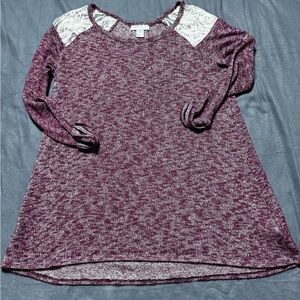 Motherhood Maternity Top, Lace Shoulder Detail, 3/4 Rolled End Sleeves Size Med